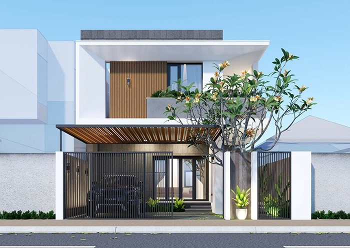 Mẫu biệt thự 2 tầng mái bằng hiện đại